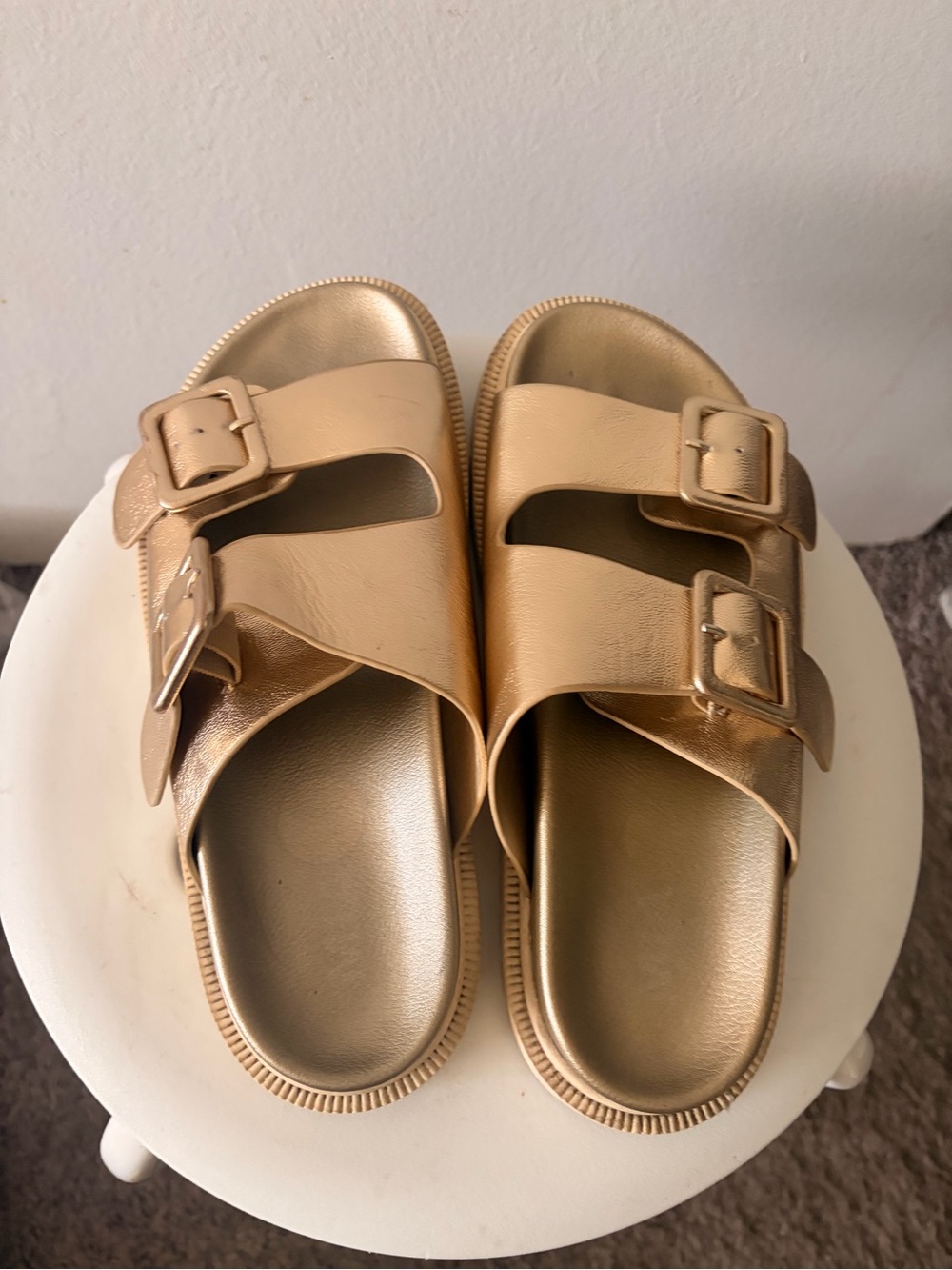 MIA Gold Double Buckle Slide Sandals